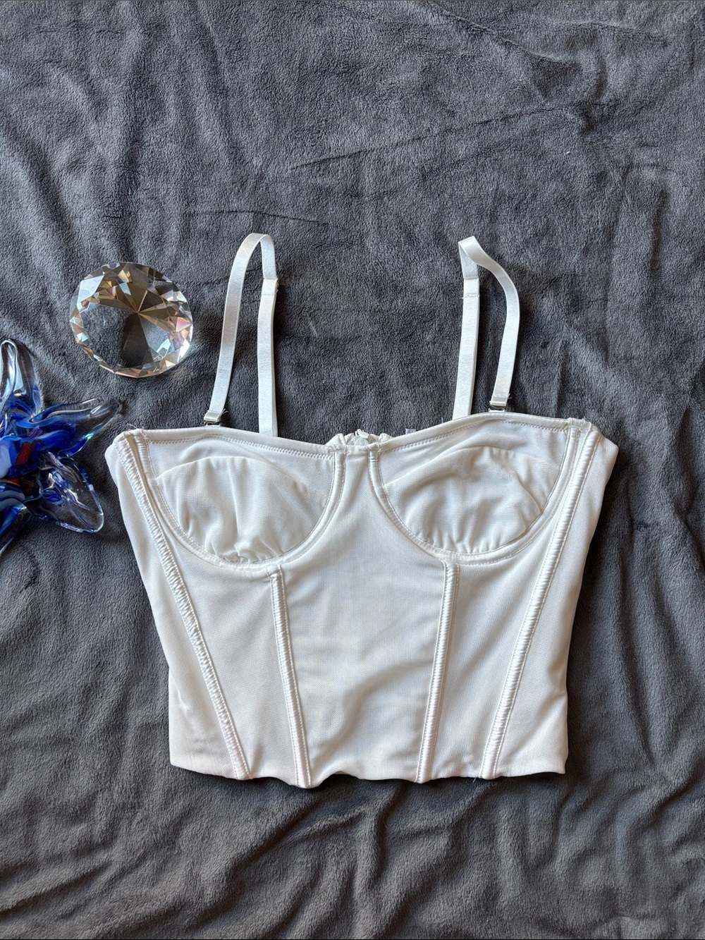 L.A. Hearts White Bustier Crop Top with Adjustable Straps